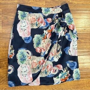 Anthropologie Rebekah Maysles cat floral Mural silk Skirt